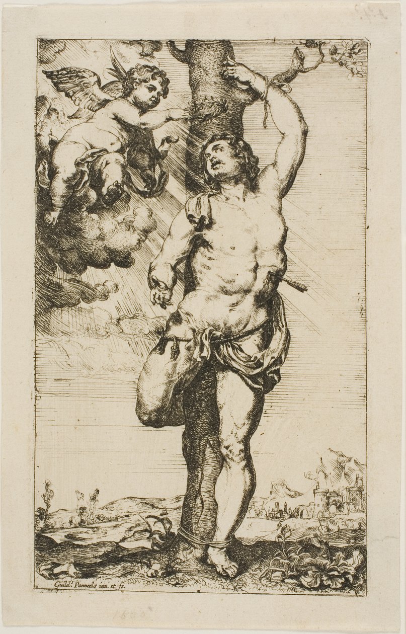 Sint Sebastiaan gekroond door een engel door Willem Panneels