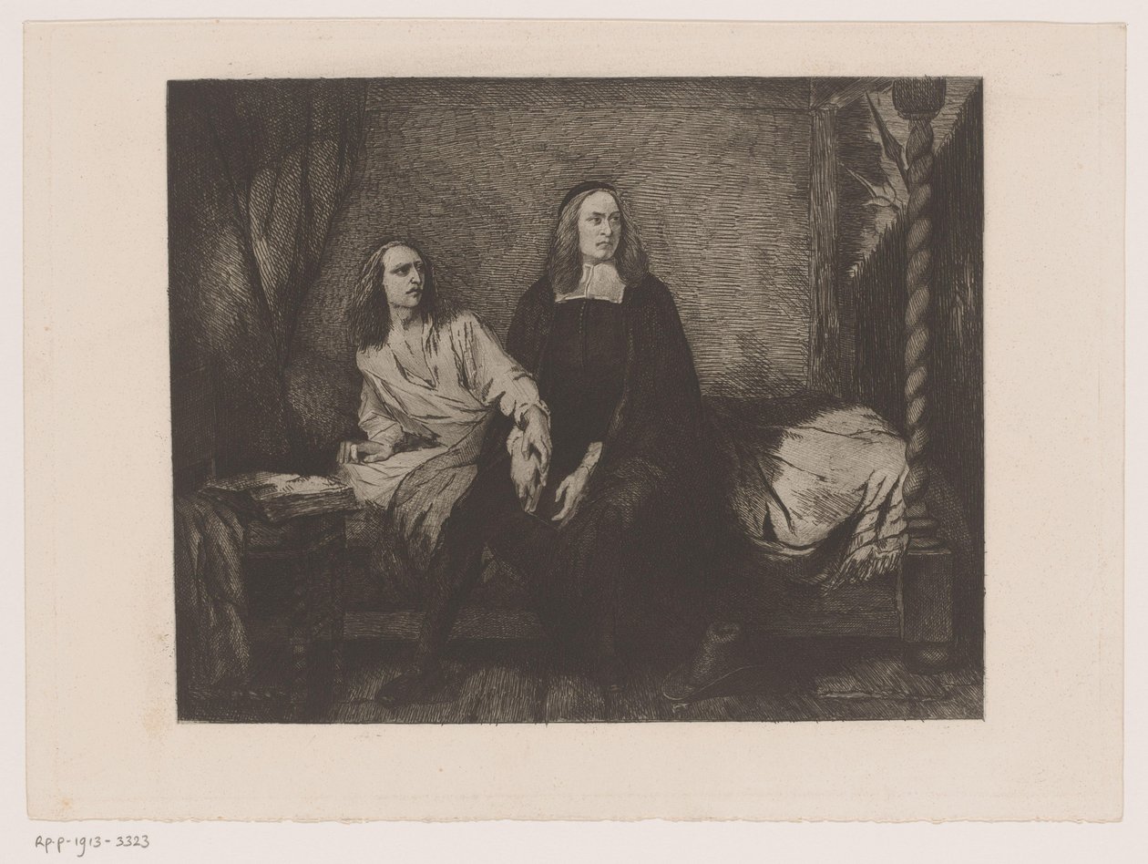 Gebroeders de Witt zittend op een bed in de gevangenpoort door Willem Philip van der Veken (attributed to)