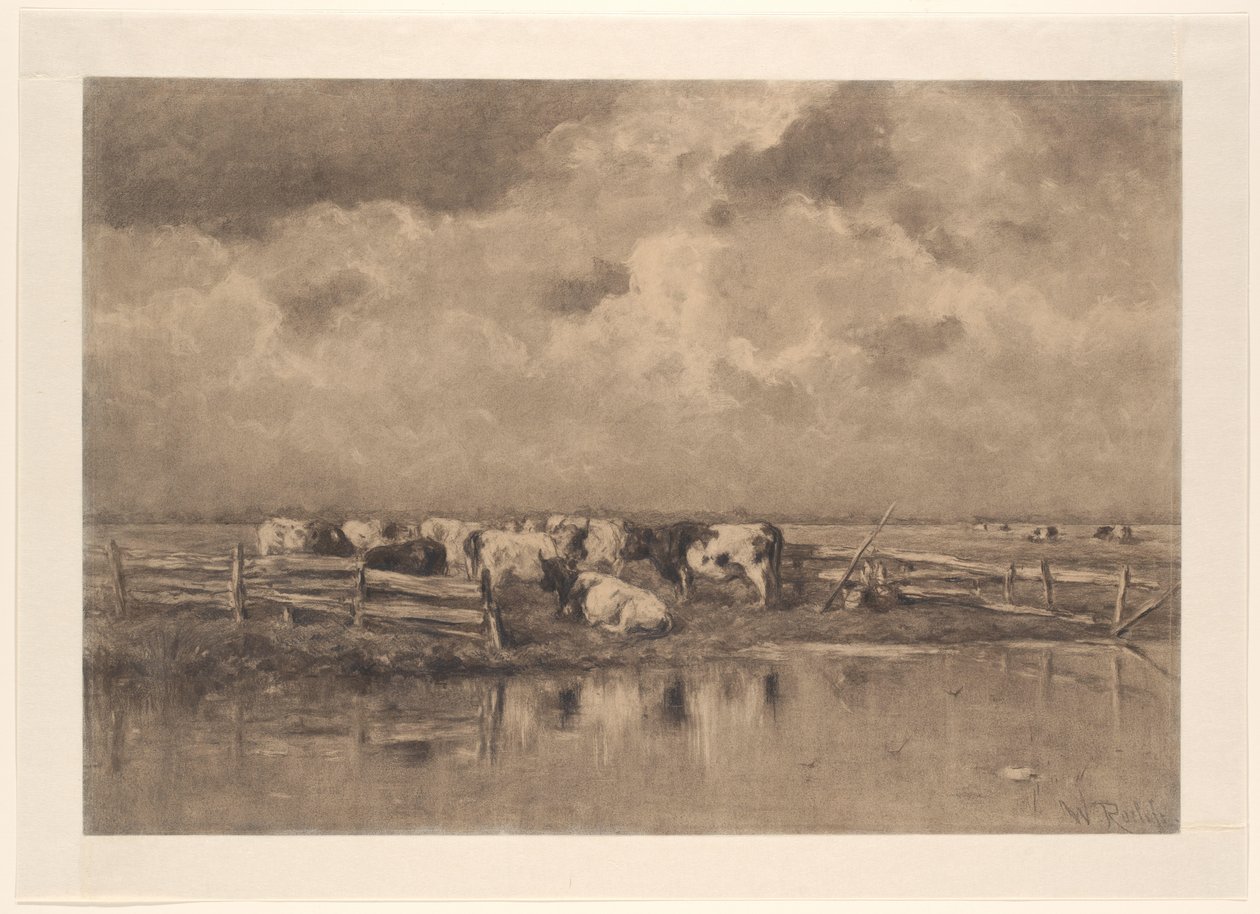 Melkbocht aan de Schie door Willem Roelofs (I) (signed by artist)