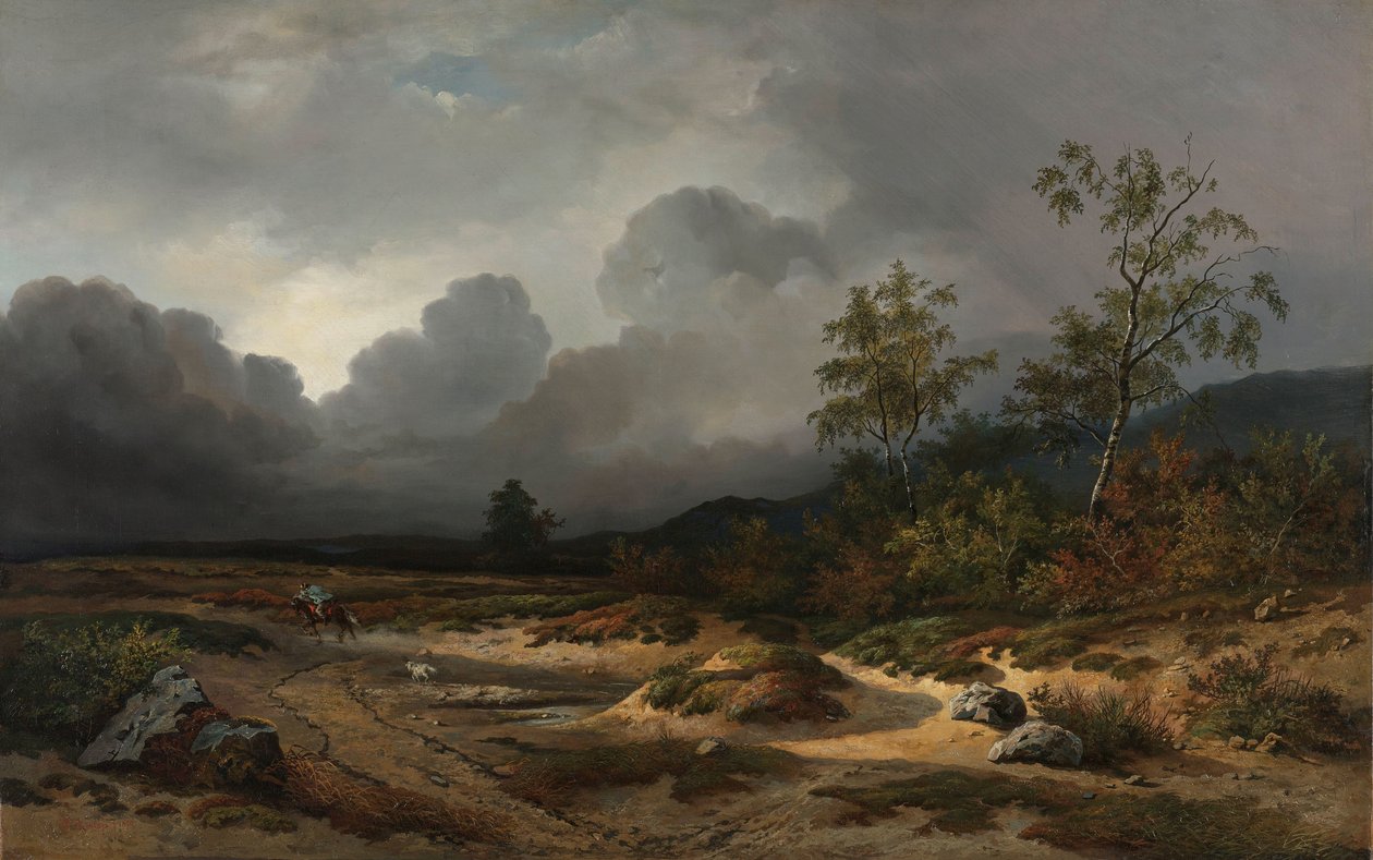 Landschap met naderende storm door Willem Roelofs (I)