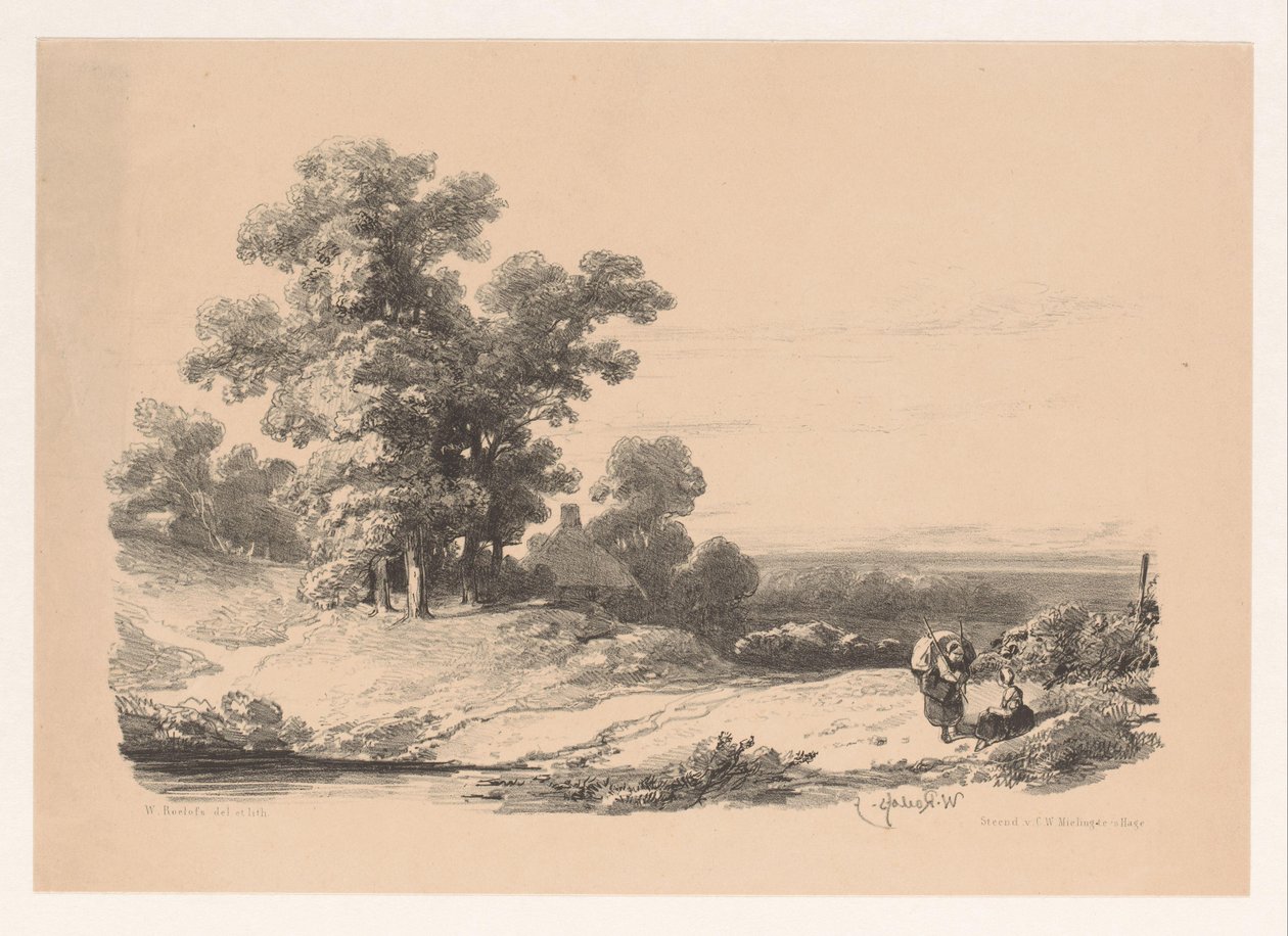 Landschap met twee vrouwen door Willem Roelofs (I)