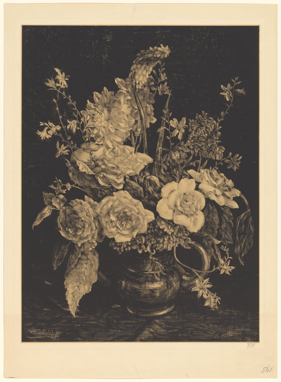 Bloemen in een vaas door Willem Roelofs (II) (signed by artist)