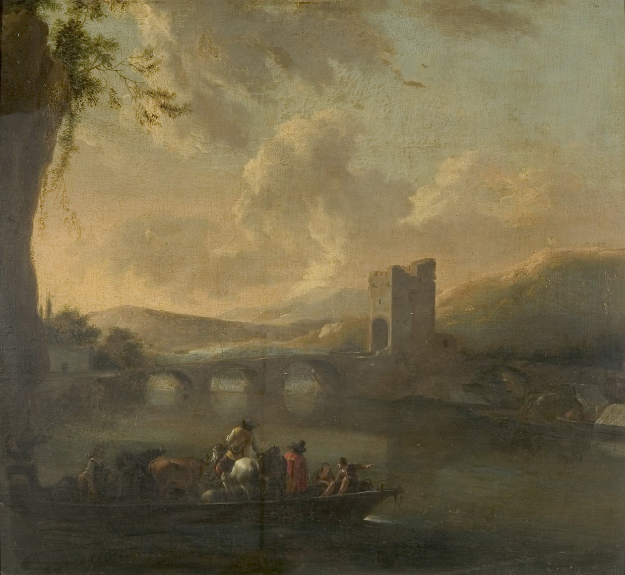 Een Veerboot die een Rivier Oversteekt, c.1640 door Willem Schellinks