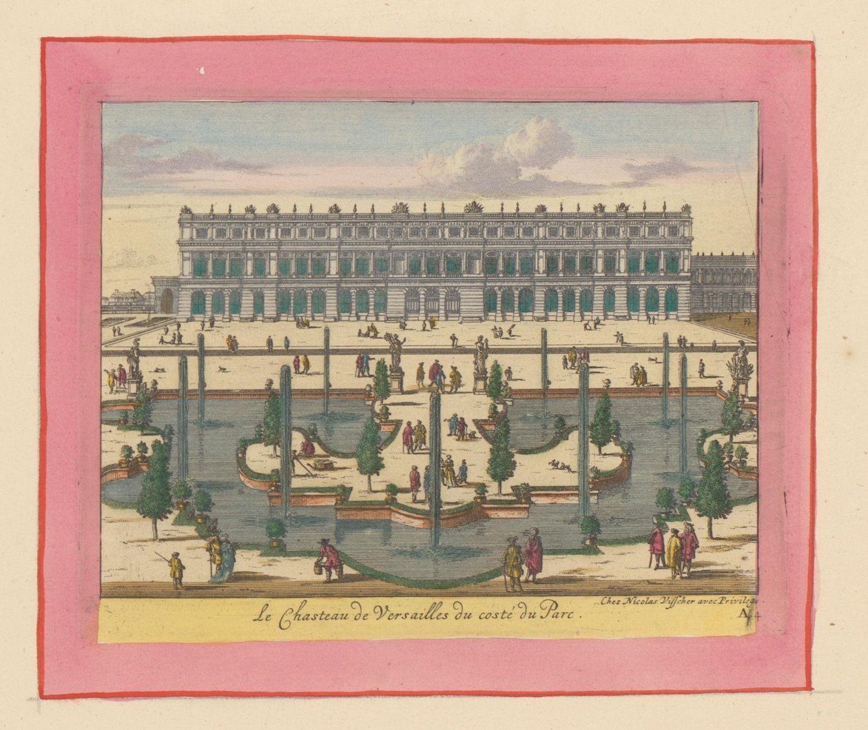 Ansicht des Palastes von Versailles von der Park- und Gartenseite door Willem Swidde