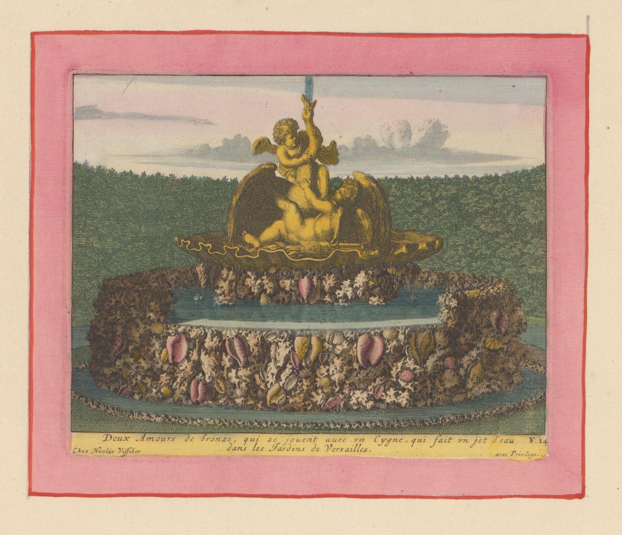 Brunnen mit zwei Putti, die mit einem Schwan spielen door Willem Swidde