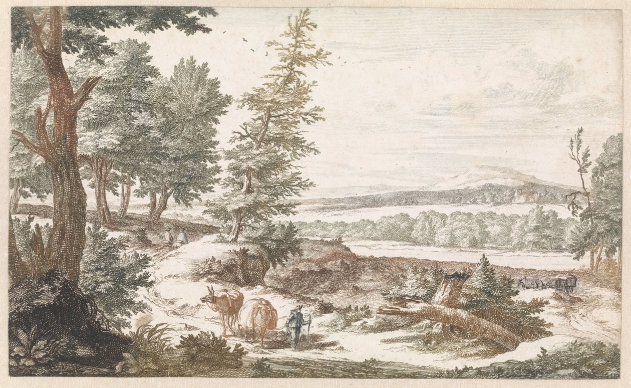 Landschap met ezels op een weg door Willem Swidde