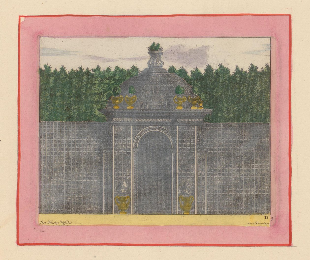 Pavillon mit Kuppel aus Lattenwerk in den Gärten von Versailles door Willem Swidde
