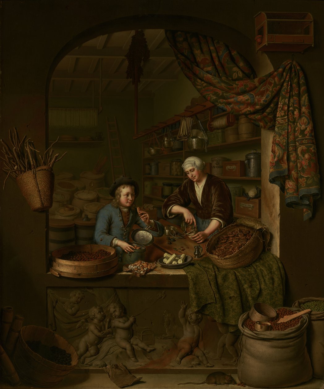 Een kruidenierswinkel door Willem Van Mieris