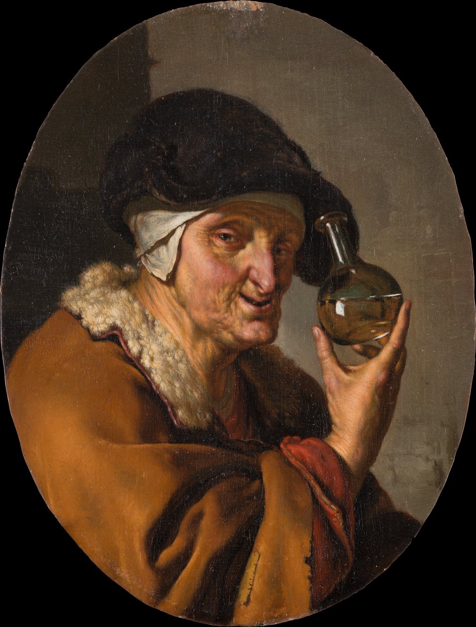 Een oude vrouw met urineglas: „De kwakzalver“ door Willem Van Mieris