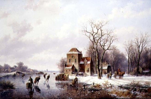 Winterscène met een paard en wagen op een pad door Willem Vester