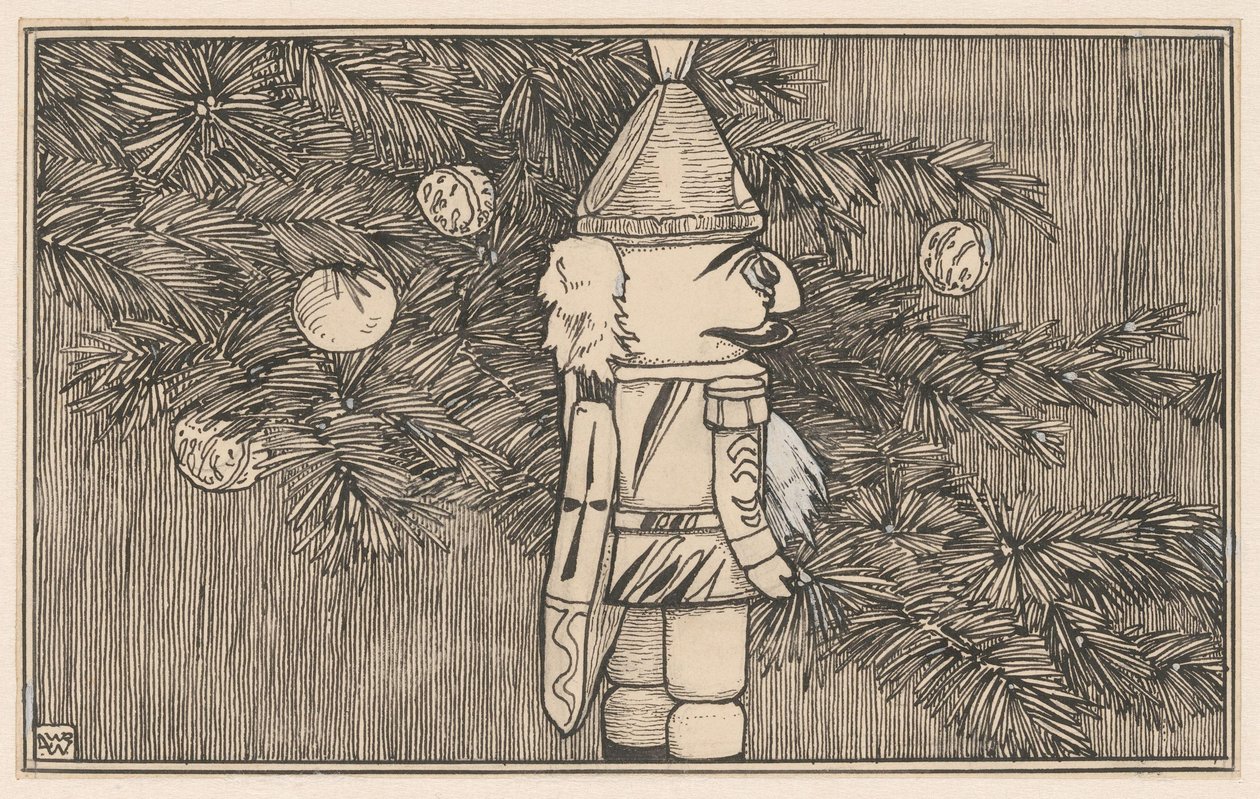 Notenkraker in een huzarenmantel bij een kerstboom door Ludwig Willem Reymert Wenckebach