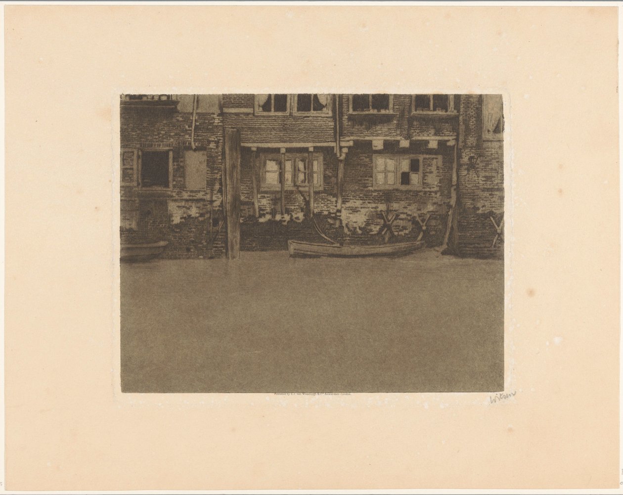 Achtergevels van de Voorstraat 463, 461 en 459 in Dordrecht door Willem Witsen (signed by artist)