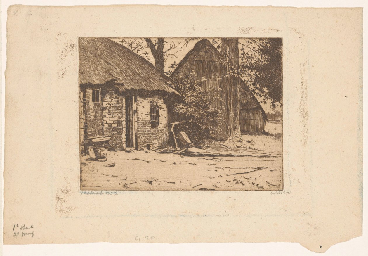 Boerderij met schuur in Brabant door Willem Witsen (signed by artist)