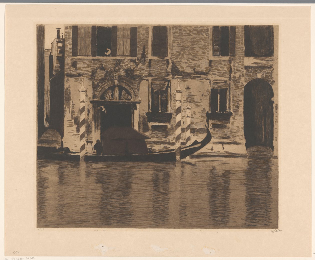 Gondel met opbouw in het Canal Grande in Venetië door Willem Witsen (signed by artist)