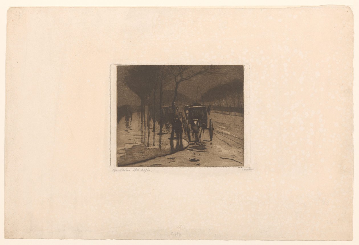 Wachtende rijtuigen op de Victoria Embankment in Londen door Willem Witsen (signed by artist)
