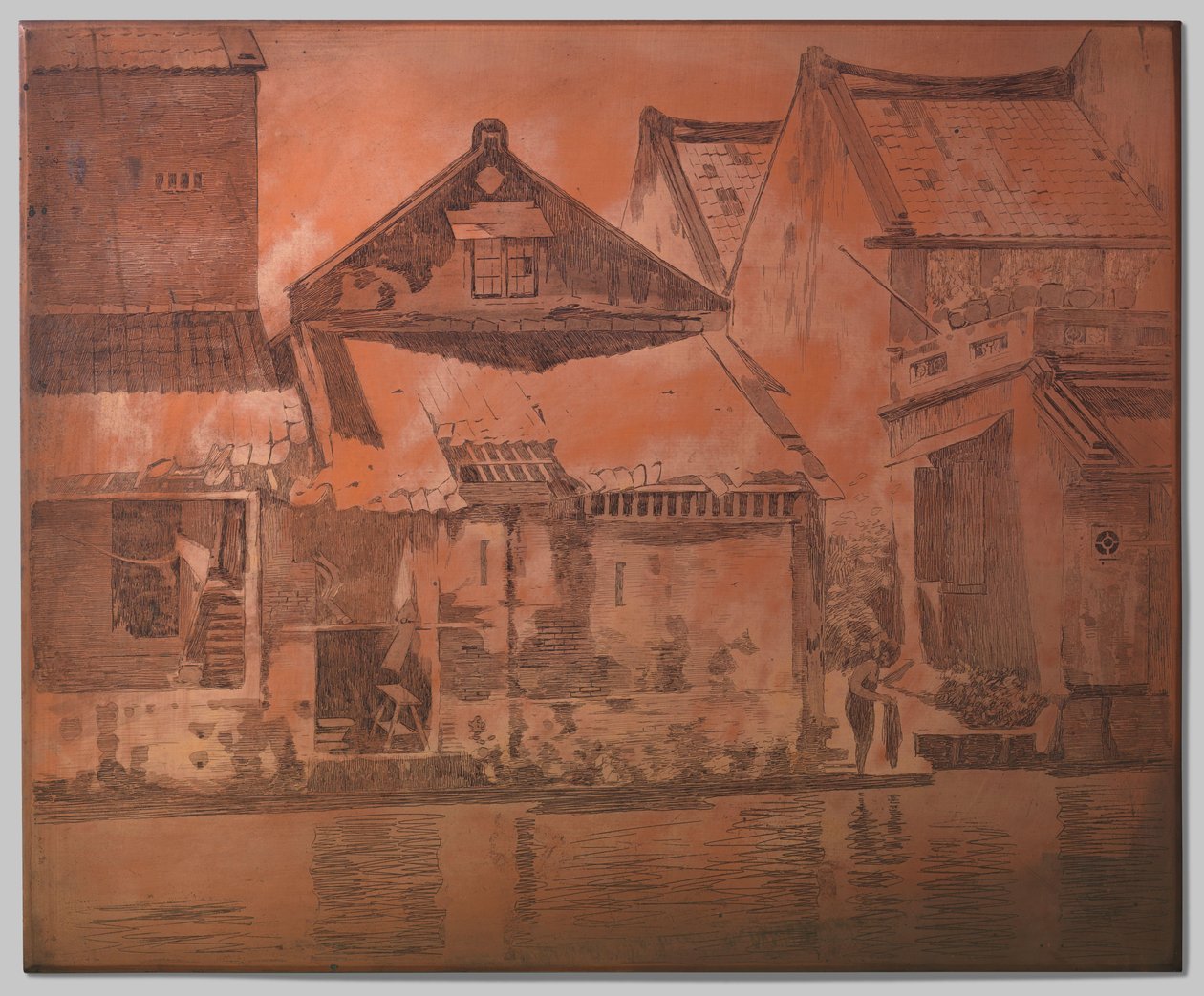 Batavia, huizen aan de kali door Willem Arnoldus Witsen