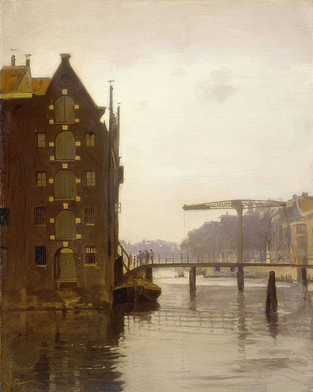 Opslagplaats aan een Amsterdamse gracht (Pakhuizen aan een Amsterdamse gracht op Uilenburg) door Willem Arnoldus Witsen