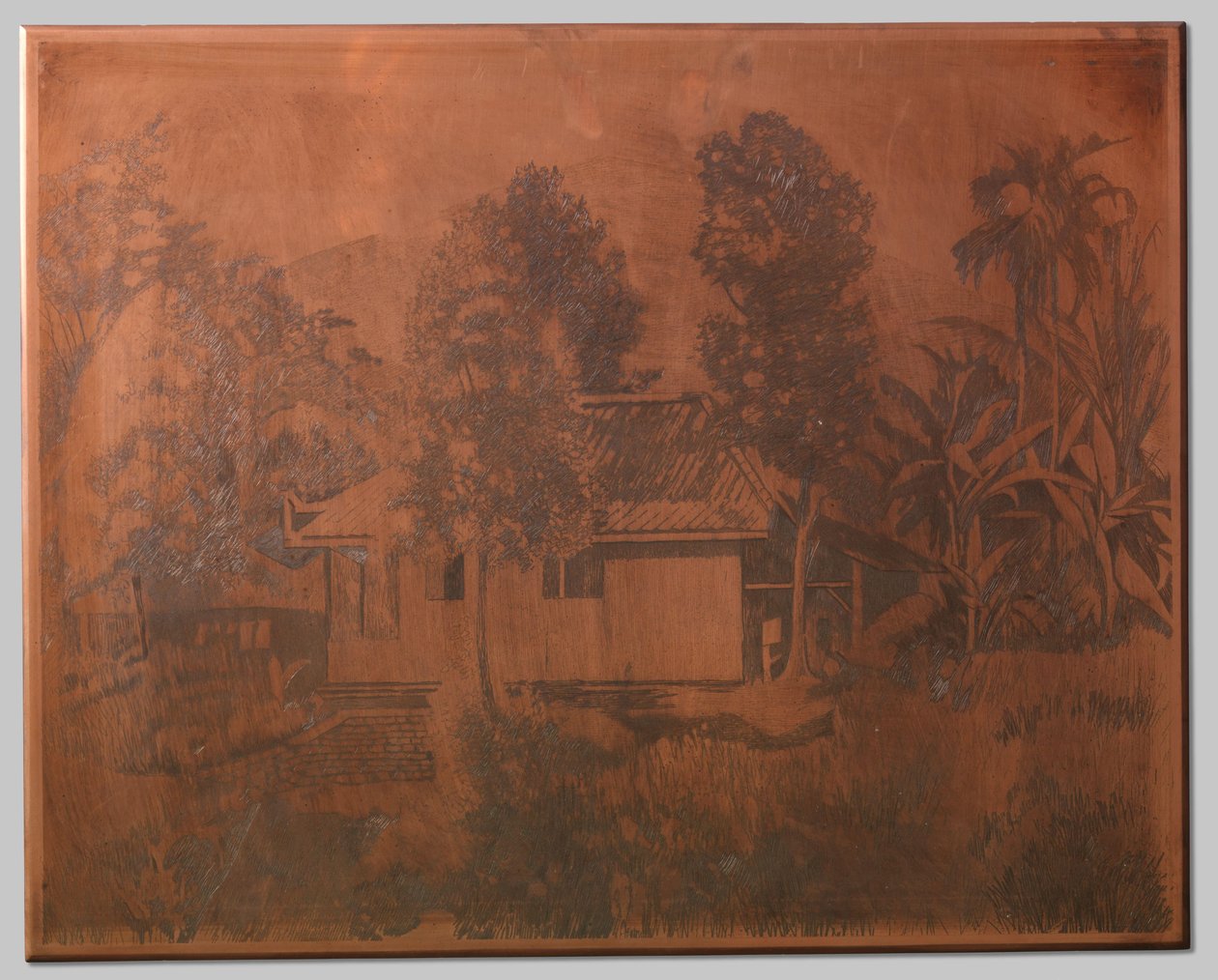Buitenzorg, huis met vulkaan op de achtergrond door Willem Arnoldus Witsen