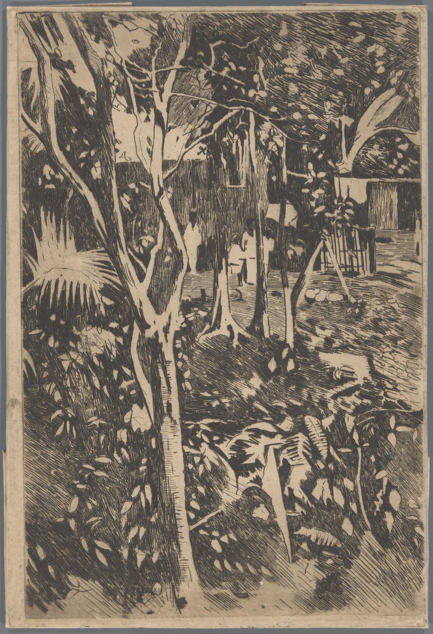Familie in de tuin van Hotel Bellevue, Buitenzorg door Willem Arnoldus Witsen