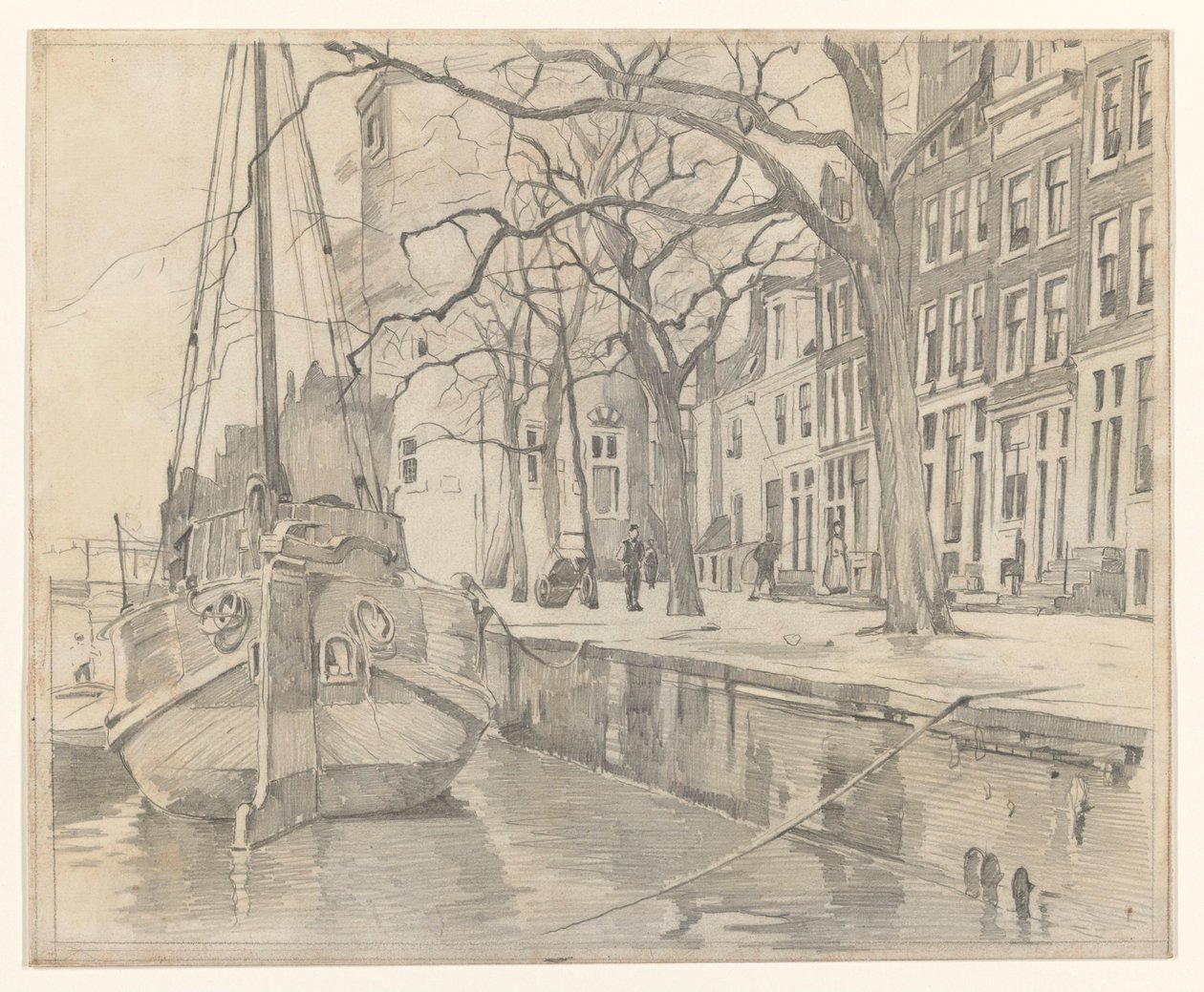 Gezicht vanaf de Waalseilandsgracht op de Montelbaanstoren en enkele huizen aan de Oude Waal door Willem Witsen