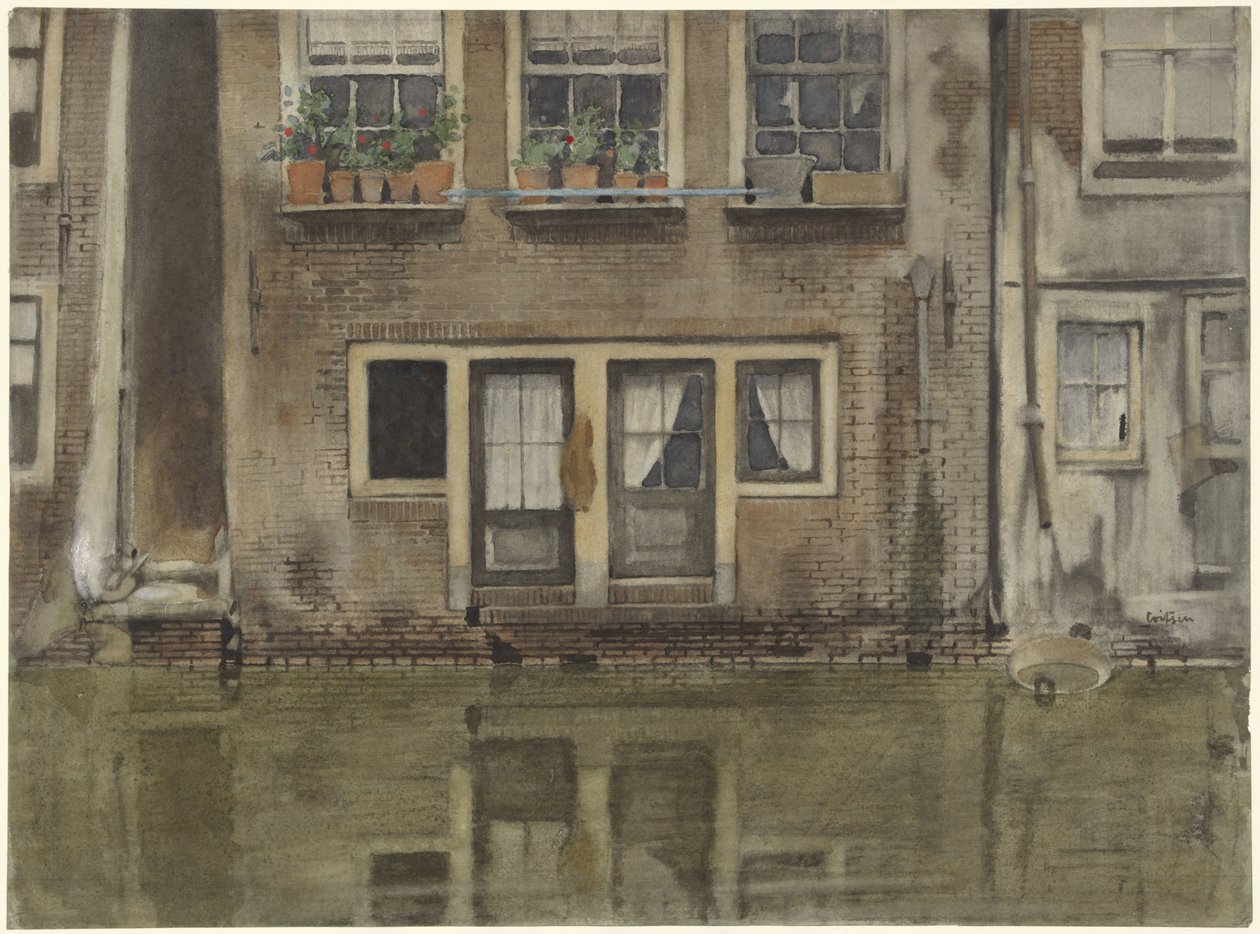 Huizen aan een gracht te Amsterdam door Willem Arnoldus Witsen