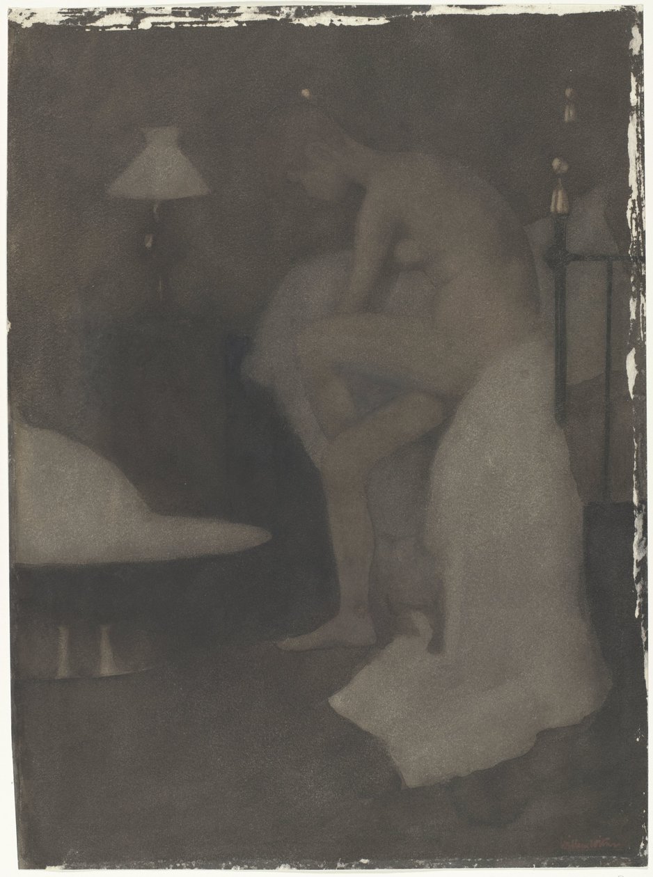 Naakte vrouw, zittend op de rand van het bed door Willem Arnoldus Witsen