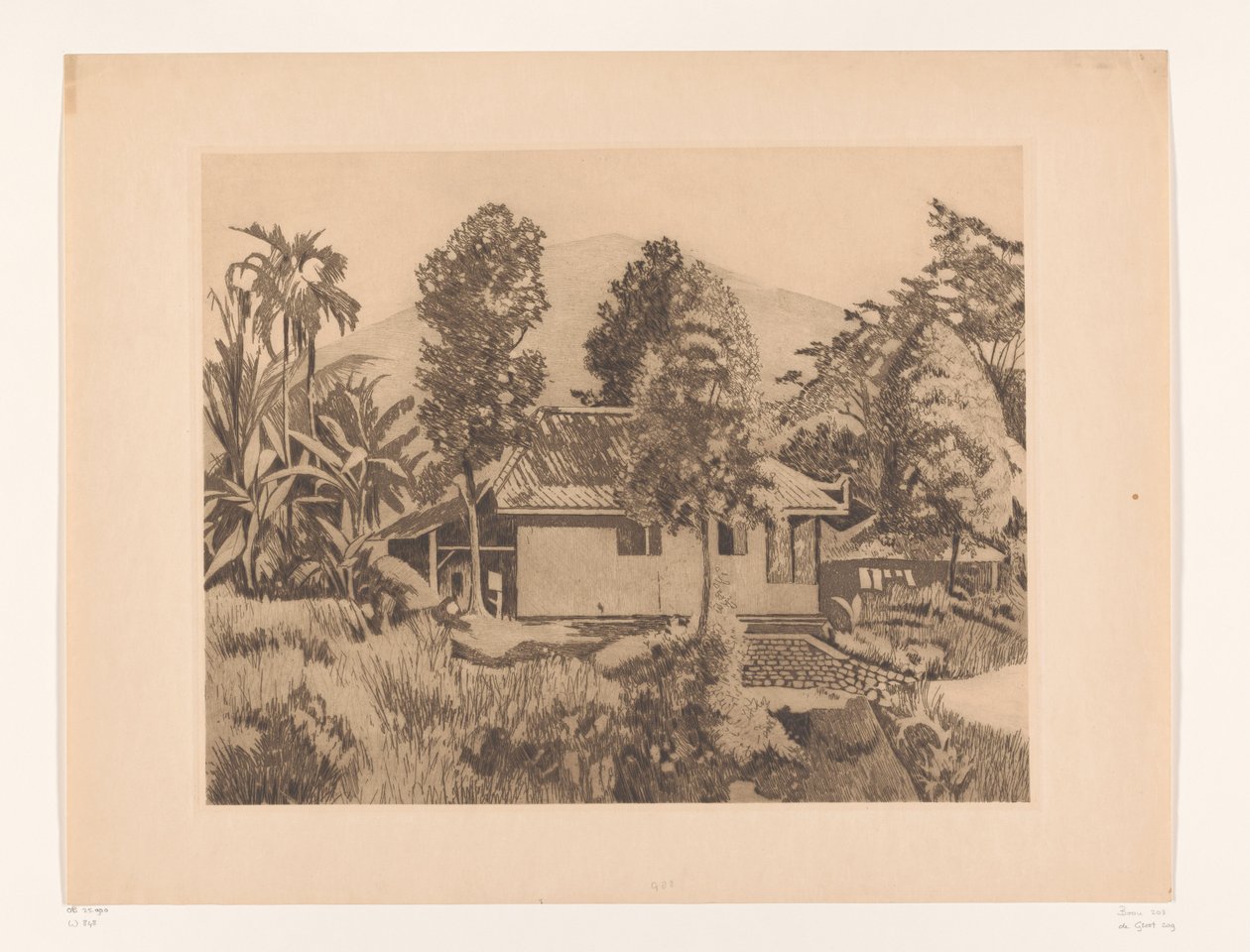 Woning in Bogor met een berg op de achtergrond door Willem Arnoldus Witsen