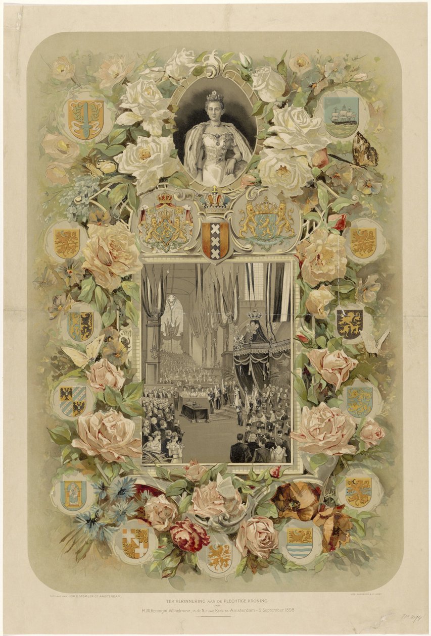 Ter herinnering aan de Plechtige Kroning van H.M. Koningin Wilhelmina, in de Nieuwe Kerk te Amsterdam - 6 September 1898 door Willem Zwart