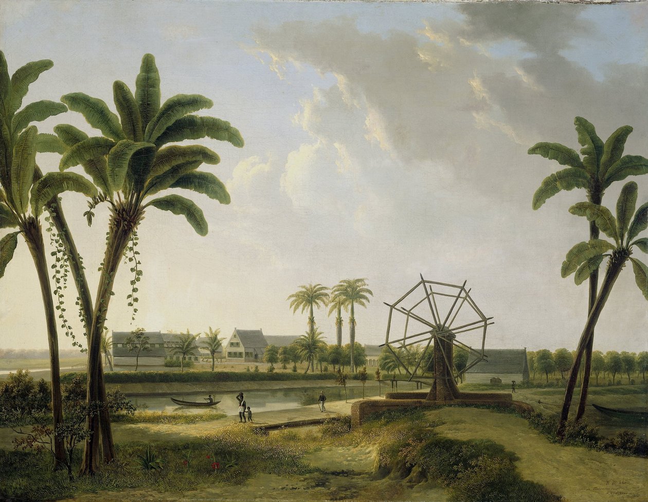 Gezicht op de Koffieplantage Marienbosch in Suriname door Willem de Klerk