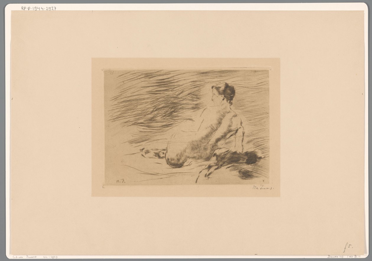 Liggende naakte vrouw door Willem de Zwart (signed by artist)