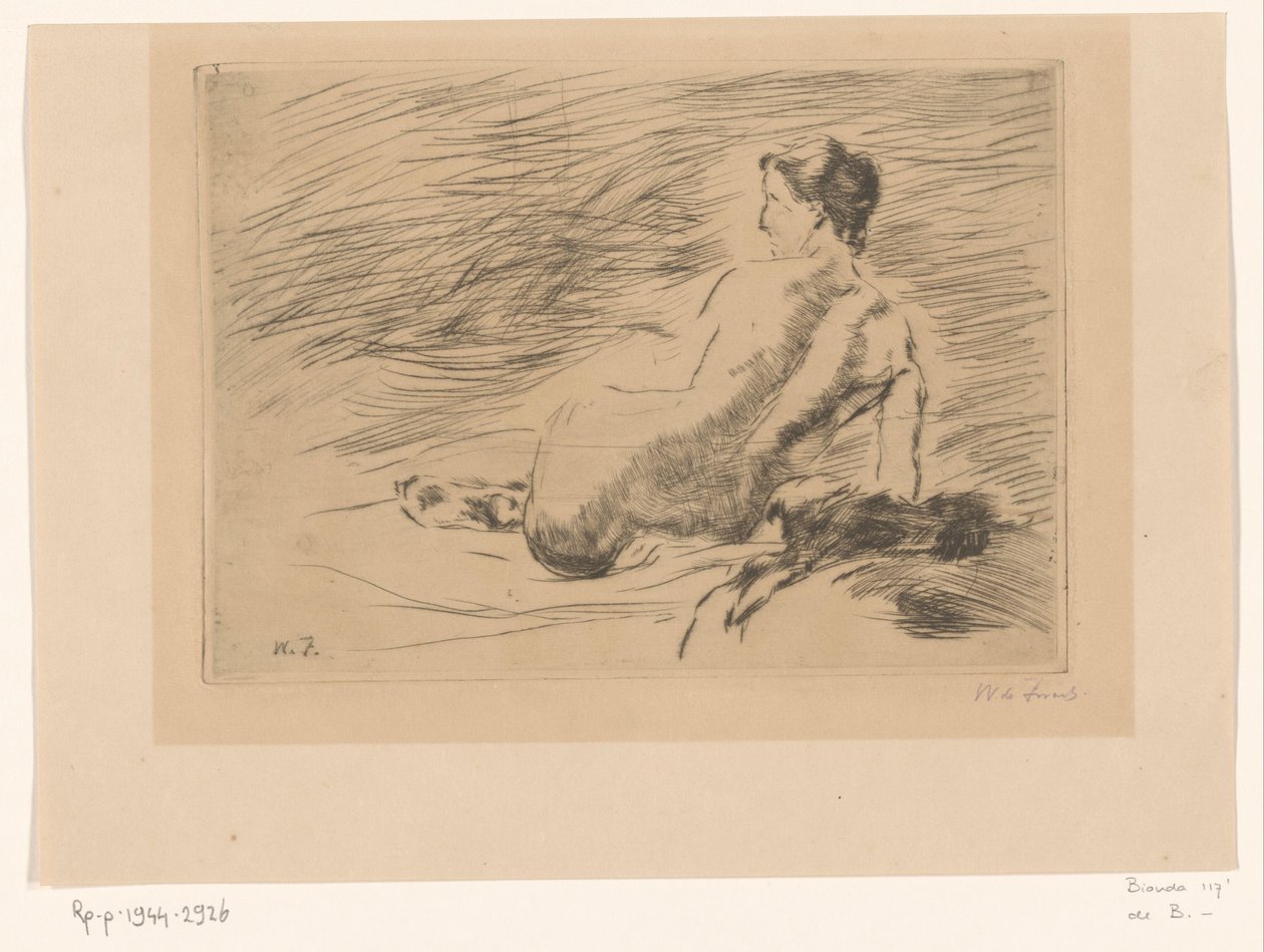 Liggende naakte vrouw door Willem de Zwart (signed by artist)