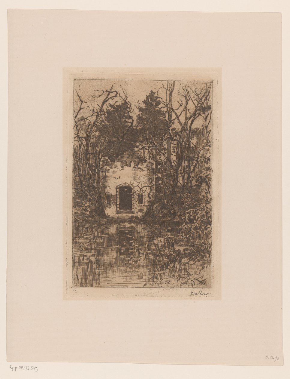 Ruïne aan een vijver door Willem de Zwart (signed by artist)