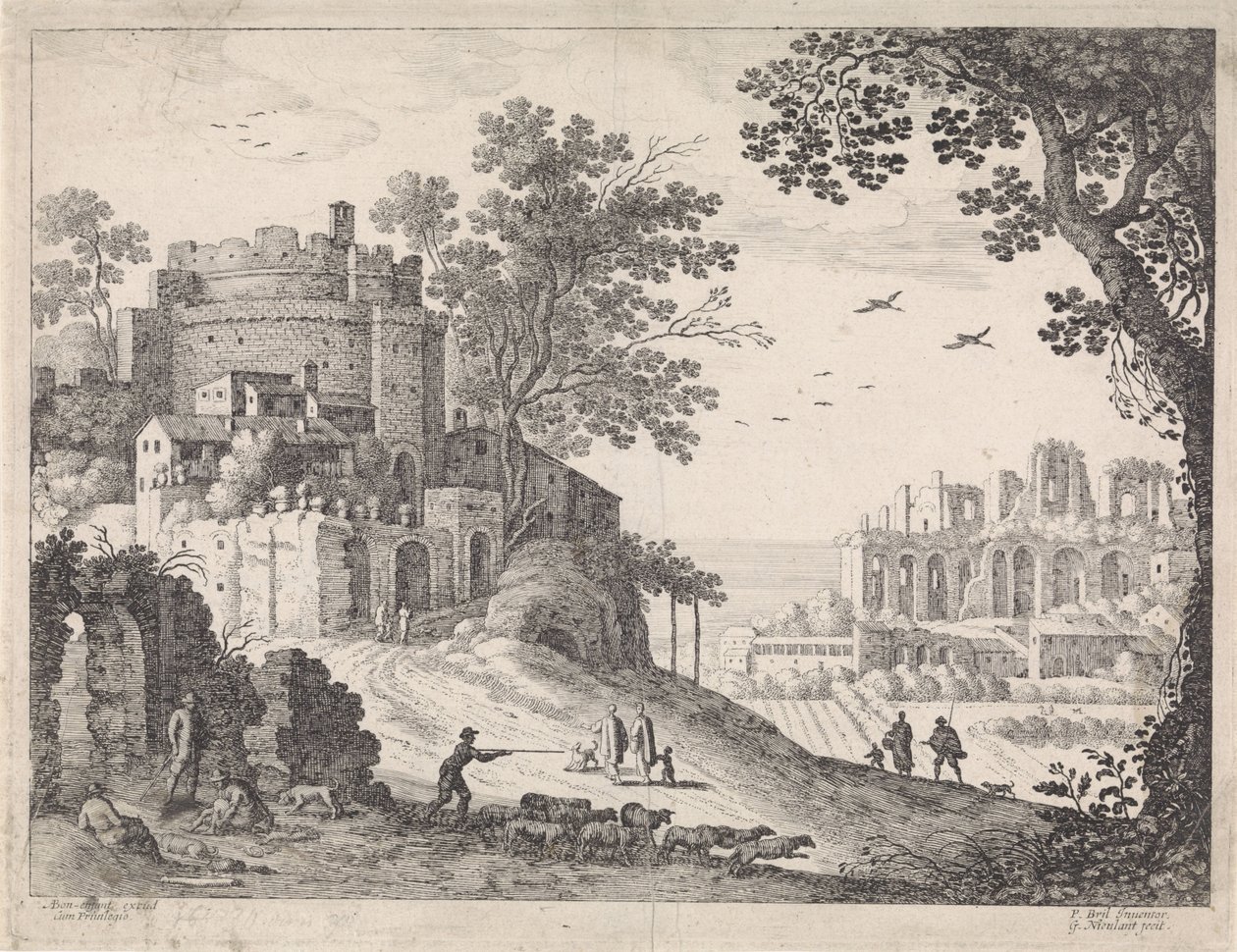 Gebouwen langs een weg door Willem van Nieulandt (II)
