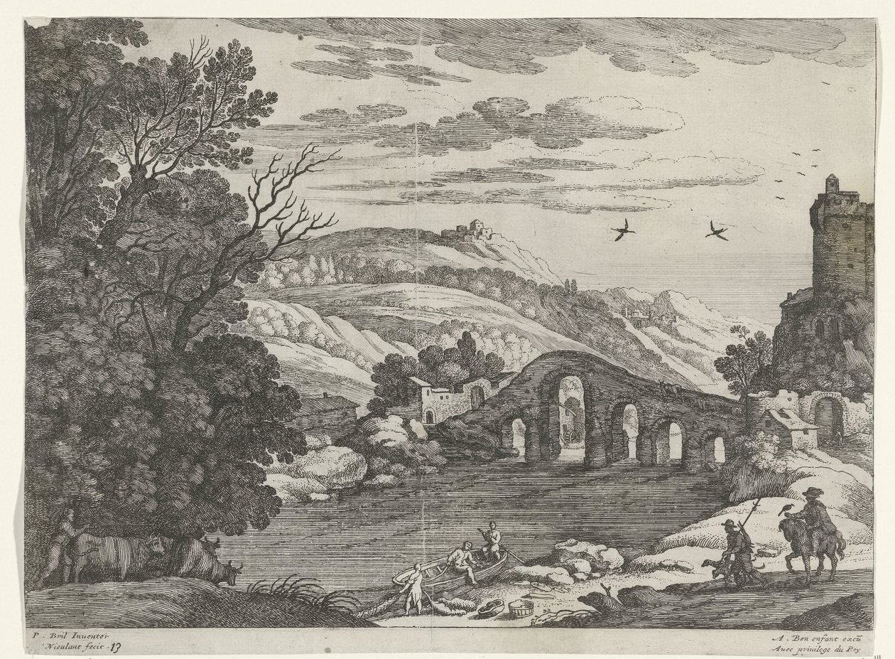 Landschap met een rivier door Willem van Nieulandt (II)