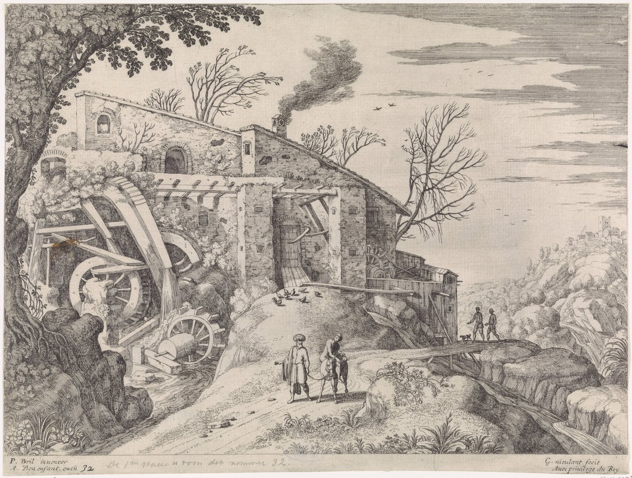 Landschap met een watermolen en de barmhartige Samaritaan door Willem van Nieulandt (II)