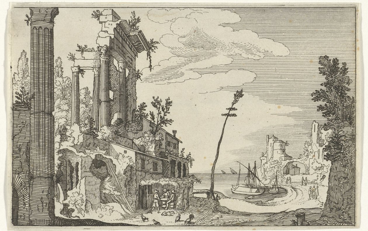 Romeinse ruïnes bij de zee door Willem van Nieulandt (II)