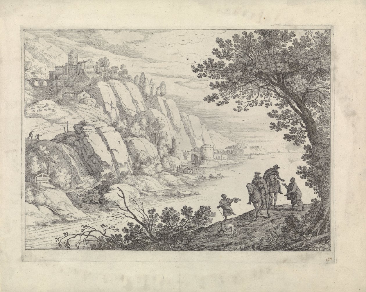 Ruiters en bedelaars in een landschap door Willem van Nieulandt (II)