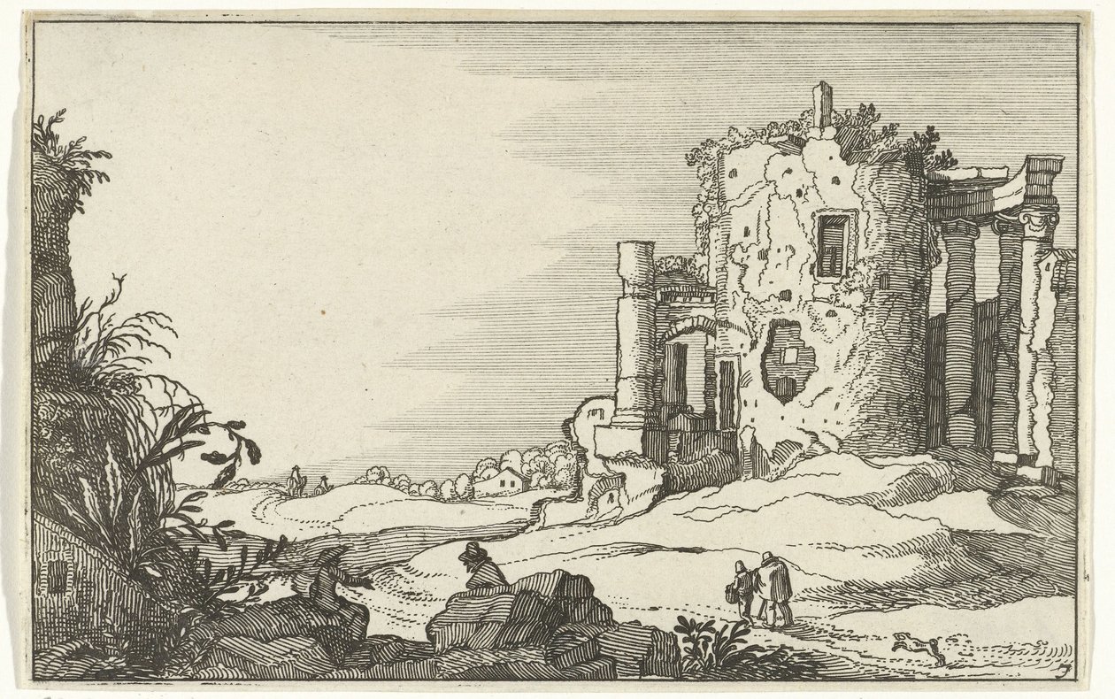 Ruïne van een door zuilen omgeven tempel door Willem van Nieulandt (II)
