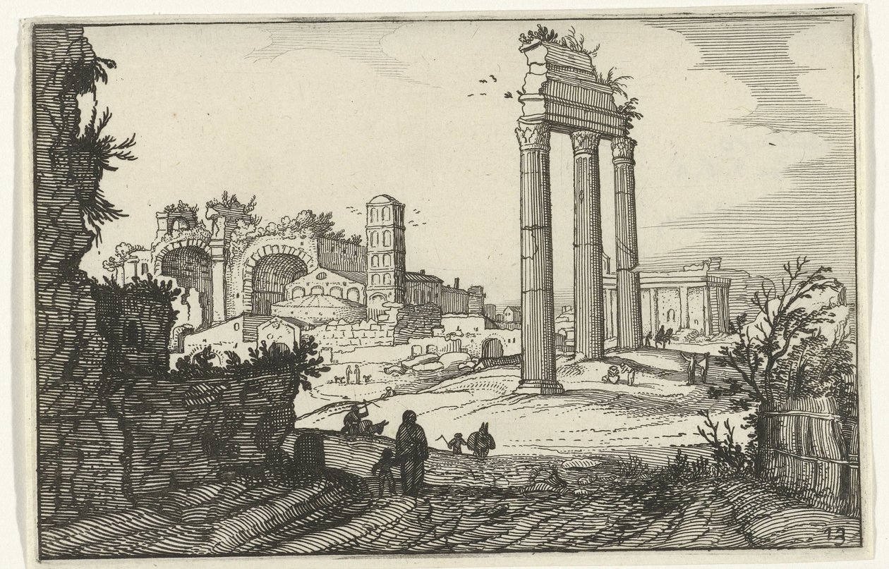 Tempel van Castor en Pollux en de basilica van Constantijn door Willem van Nieulandt (II)