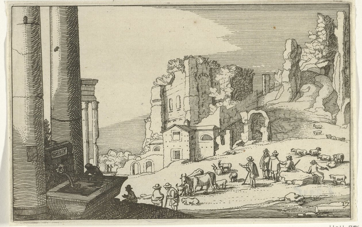 Vee tussen Romeinse ruïnes door Willem van Nieulandt (II)