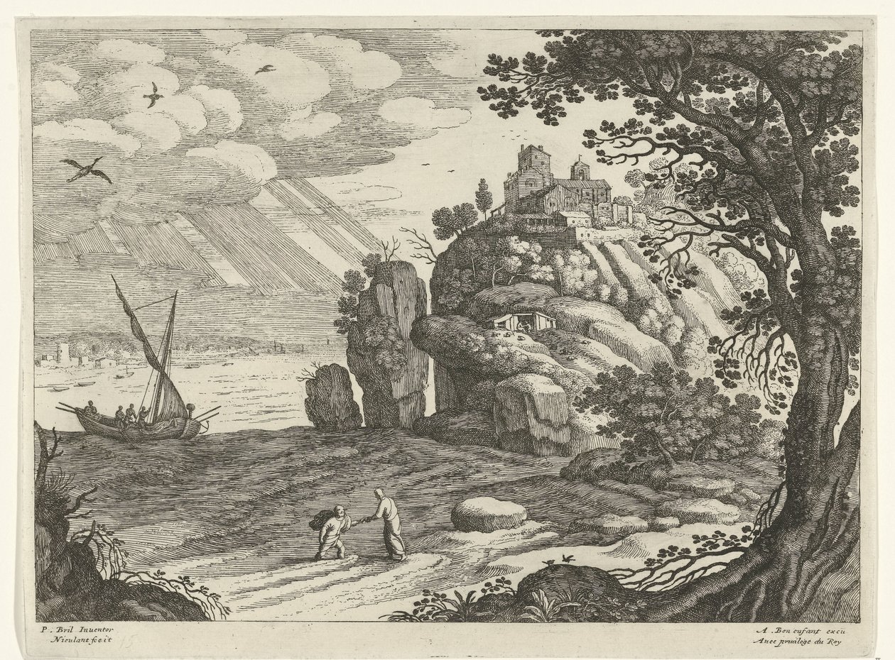 Wonderbare visvangst, uit de serie Italiaanse landschappen door Willem van Nieulandt (II)