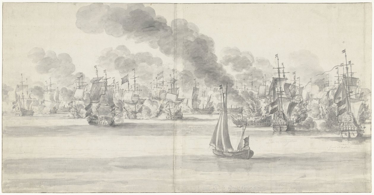 De Zeeslag voor Katwijk (linkerblad), 1653 door Willem van de Velde (I)