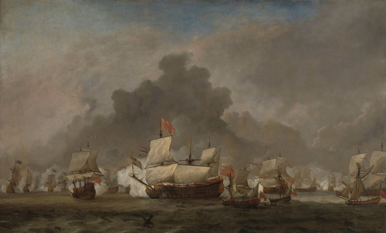 Zeeslag tussen Michiel Adriaensz de Ruyter en de hertog van York op de Royal Prince tijdens de Slag bij Solebay, 7 juni 1672: episode uit de Derde Engels-Nederlandse Oorlog door Willem van de Velde (II)