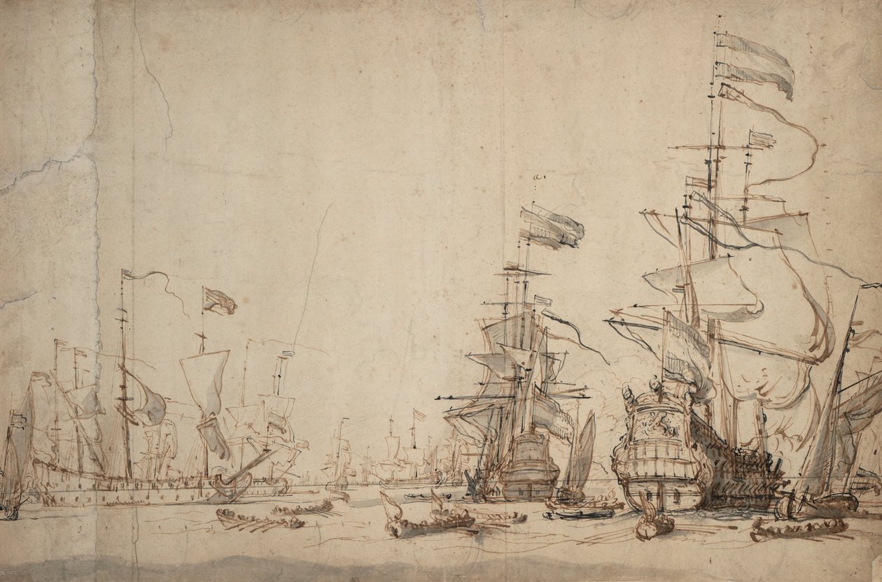 Een krijgsraad in de Nederlandse vloot? Mei 1665, c.1674 door Willem van de Velde the Younger