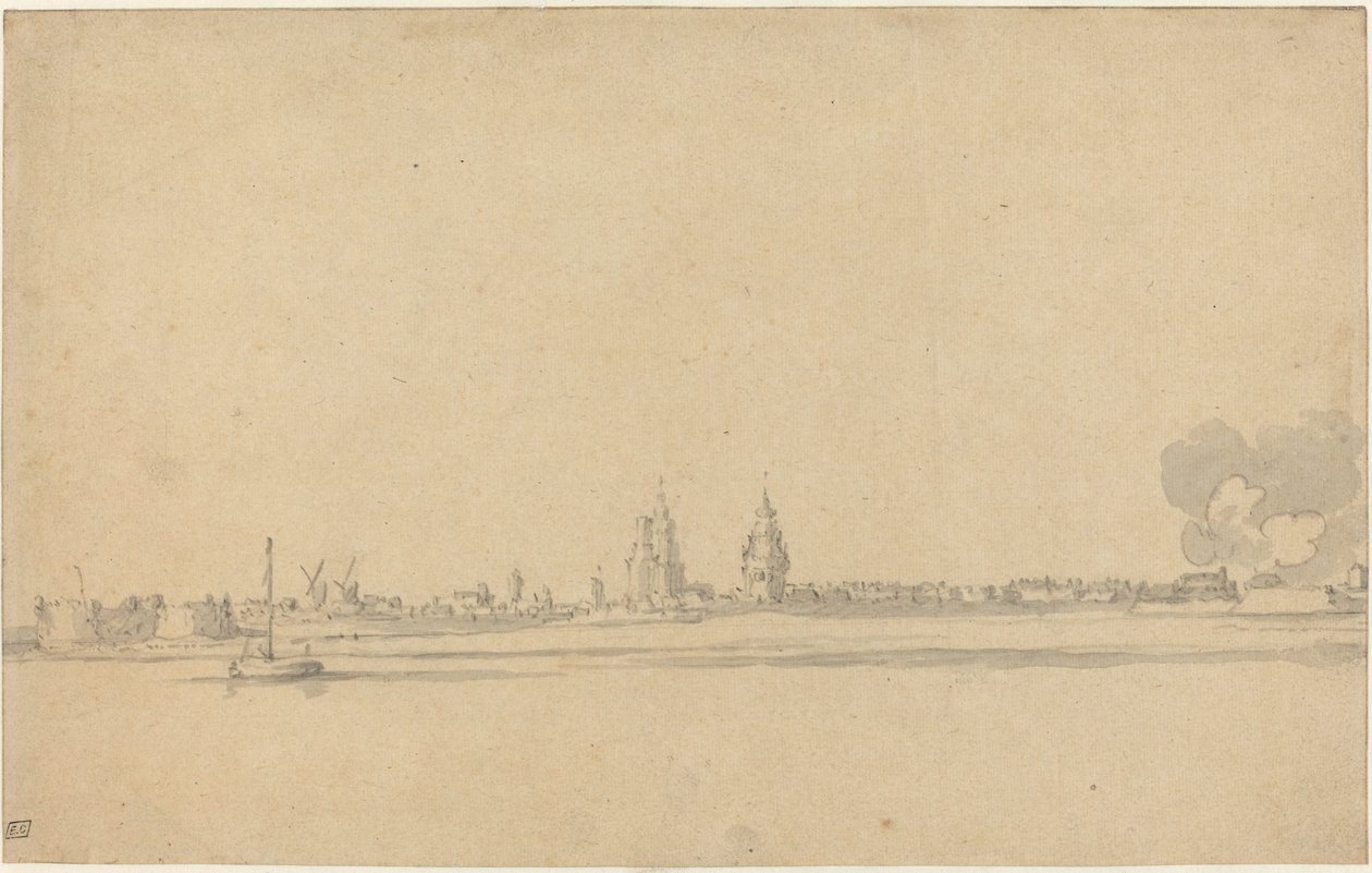 Uitzicht op een Nederlandse Stad (Delft?) door Willem van de Velde the Younger