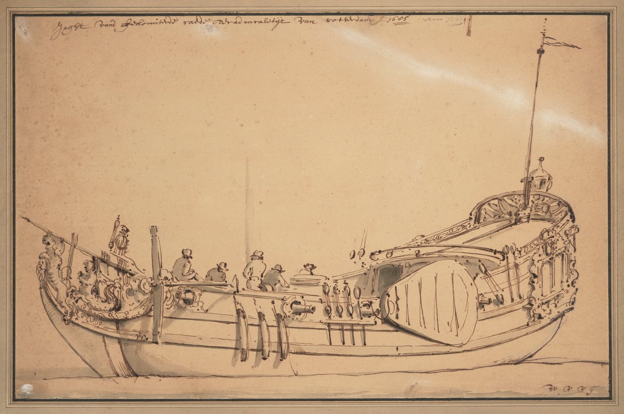 Jacht van de Admiraliteit van de Maas door Willem van de Velde the Younger