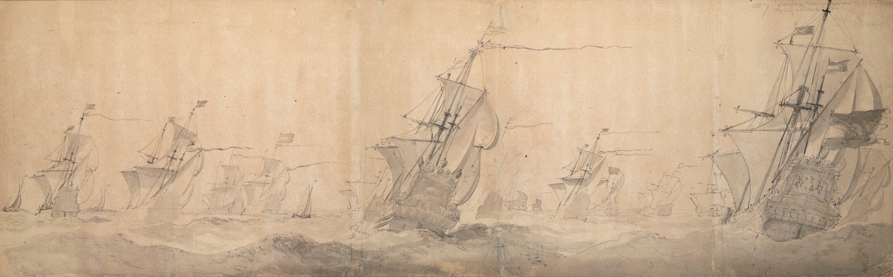 Nederlandse vloot langs de kust van de Noord-Friese Eilanden 9/19 oktober 1658 door Willem van de the Elder Velde