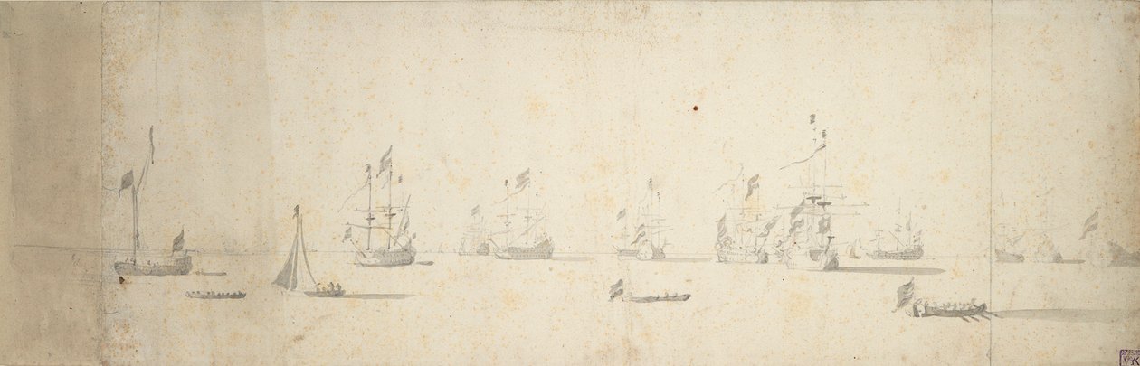 Nederlandse schepen voor anker, ca. 1664 door Willem van de the Elder Velde
