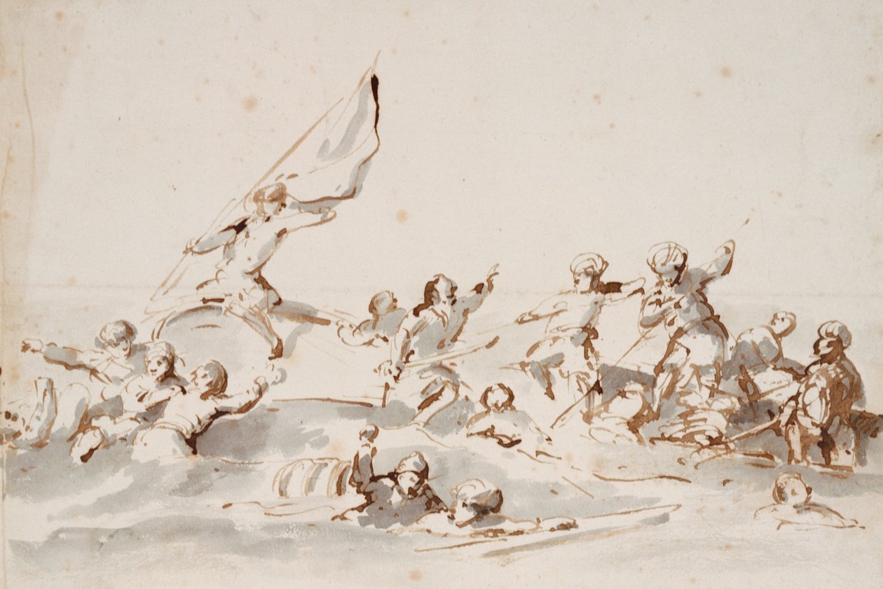 Een gevecht in boten, ca. 1685 door Willem van de Velde the Younger