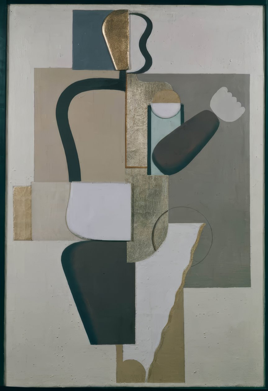 Muurschildering met metalen door Willi Baumeister